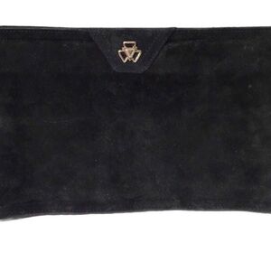 Clemente vintage suede leather black and gold clutch.